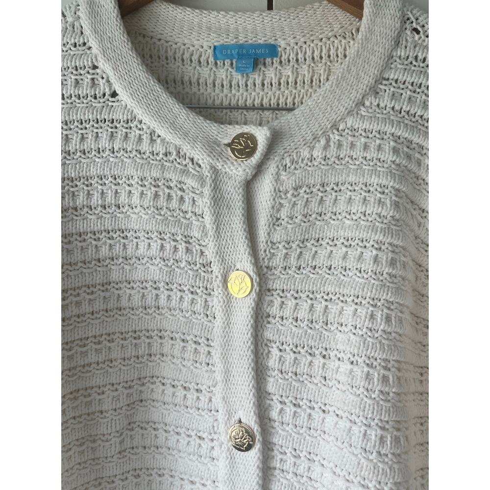 Draper James Women's White Knit Cardigan w/ Gold Rose Buttons - Size Large - Picture 4 of 6
